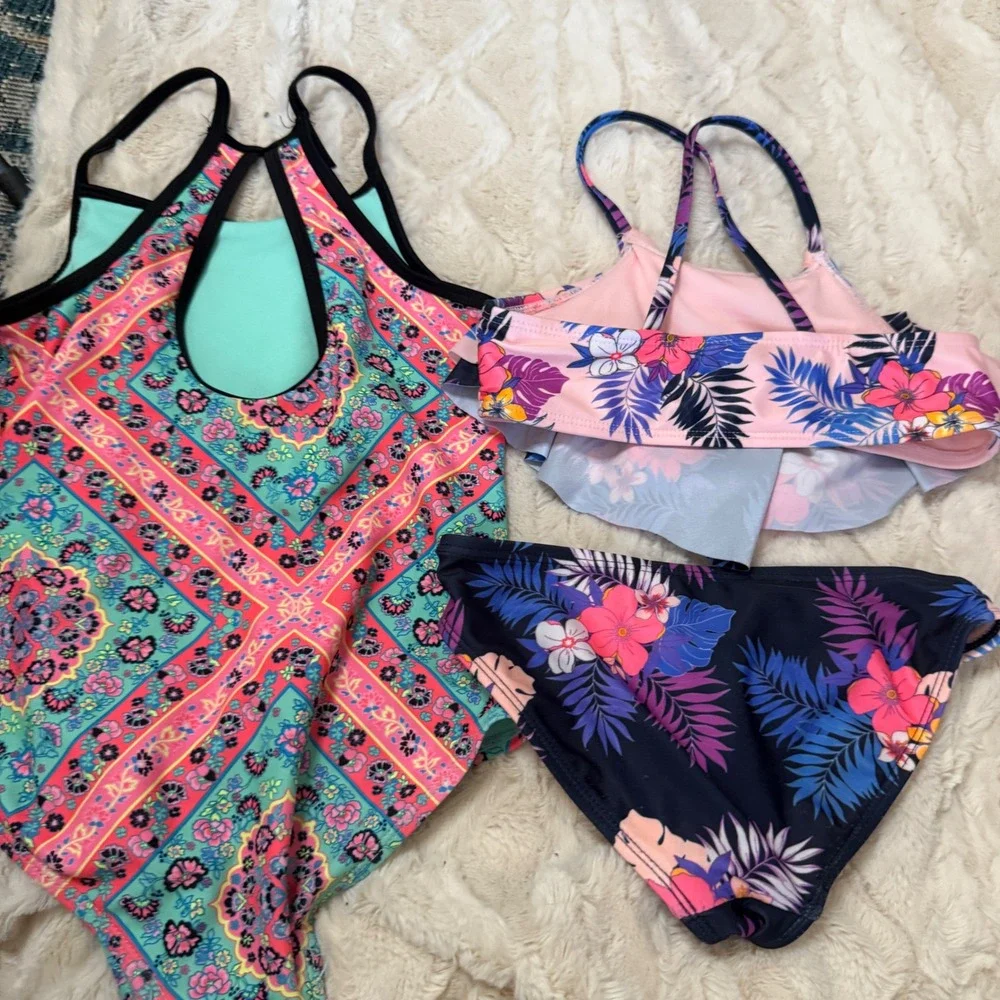 Wonder Nation Girls Swimsuit‎ Lot Of 2 One Piece Bikini Tropical Print S 6 6X